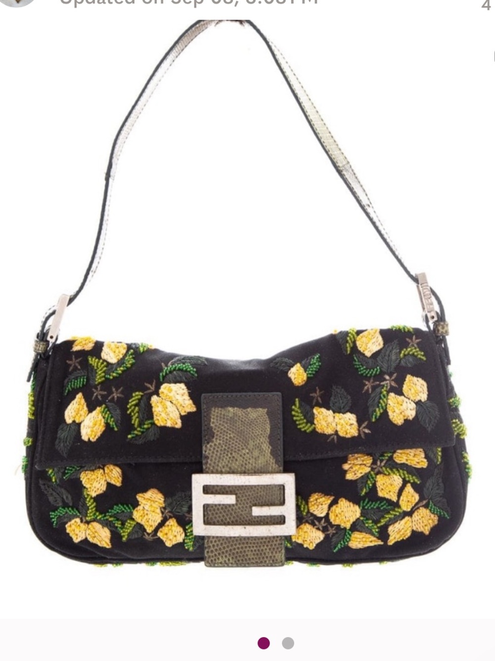 In Search of ⚠️ Fendi Black Shoulder Baguette with Yellow Floral Embroidery
